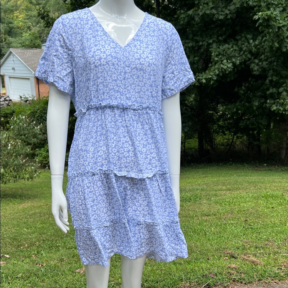 J. Crew Blue Floral Tiered Mini Dress